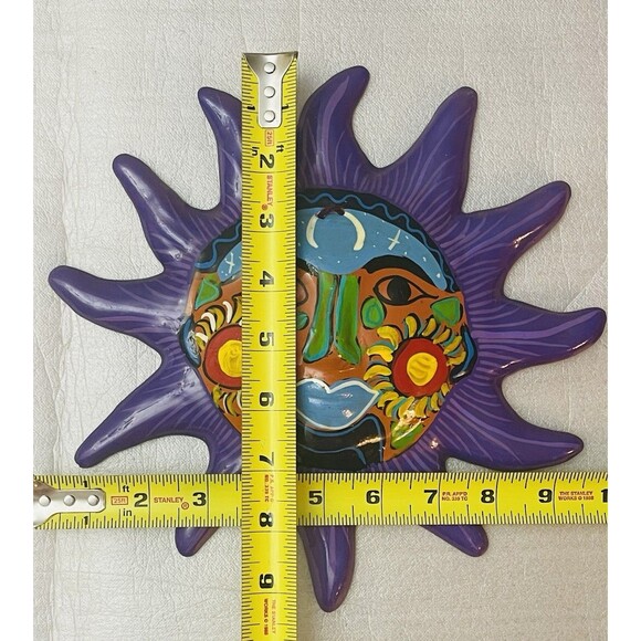 Talavera Sun Face Wall Art – 10"x10" Hand Painted Mexican Pottery Folk Art - Picture 5 of 7